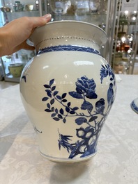 A Chinese blue and white 'birds among flowering branches' vase and cover, 19th C.