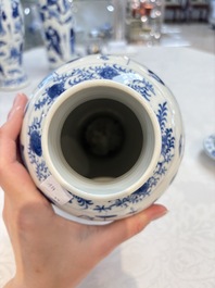 A Chinese blue and white garniture of four vases with figural design, Kangxi mark, 19th C.