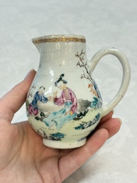 Three fine Chinese famille rose covered milk jugs and a grisaille and iron-red-decorated tea caddy with silver cover, Yongzheng/Qianlong