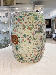 A Chinese famille rose celadon-ground garden seat, 19th C.