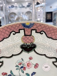 A large Chinese famille rose bianco-sopra-bianco 'peonies' dish, Yongzheng