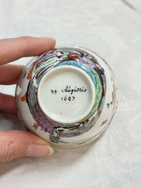 A rare Chinese Dutch-decorated 'The miracle of Zaandam' plate and cup, Qianlong