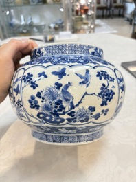 A Chinese blue and white 'birds among flowering branches' vase, Kangxi mark, 19th C.