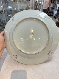 A large Chinese famille rose bianco-sopra-bianco 'peonies' dish, Yongzheng