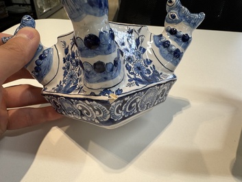 An impressive blue and white Dutch Delft seven-part tulip vase, 19th C.