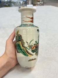 A Chinese famille rose vase with narrative design and a famille verte vase, Qianlong mark, 19th C.