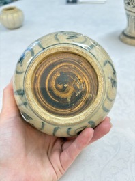 An Annamese or Vietnamese blue and white altar vase, a 'melon' jar and a bowl, 14/15th C.