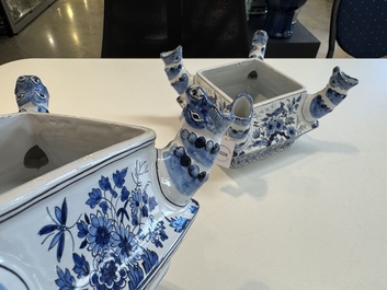 An impressive blue and white Dutch Delft seven-part tulip vase, 19th C.