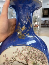 A Chinese famille rose powder-blue-ground vase, 19th C.