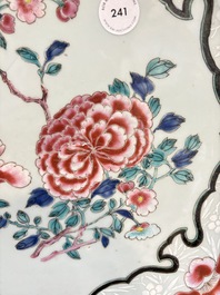 A large Chinese famille rose bianco-sopra-bianco 'peonies' dish, Yongzheng