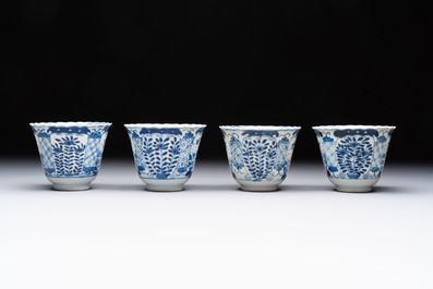 Eight Chinese blue and white cups and saucers, Kangxi mark, 19th C.