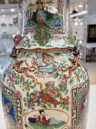 Two Chinese Canton famille rose vases with narrative design, 19th C.