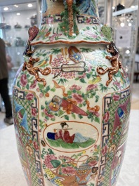Two Chinese Canton famille rose vases with narrative design, 19th C.
