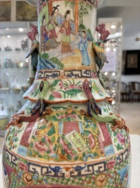 Two Chinese Canton famille rose vases with narrative design, 19th C.