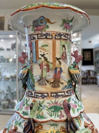 Two Chinese Canton famille rose vases with narrative design, 19th C.