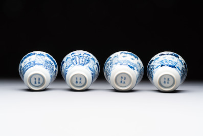 Eight Chinese blue and white cups and saucers, Kangxi mark, 19th C.