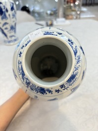 A Chinese blue and white garniture of four vases with figural design, Kangxi mark, 19th C.