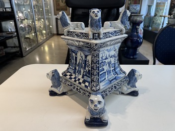 An impressive blue and white Dutch Delft seven-part tulip vase, 19th C.