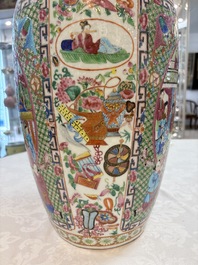 Two Chinese Canton famille rose vases with narrative design, 19th C.