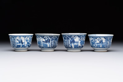 Ten Chinese blue and white cups and nine saucers, Kangxi mark, 19th C.