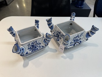 An impressive blue and white Dutch Delft seven-part tulip vase, 19th C.