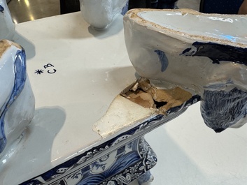 An impressive blue and white Dutch Delft seven-part tulip vase, 19th C.