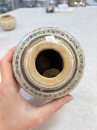 An Annamese or Vietnamese blue and white altar vase, a 'melon' jar and a bowl, 14/15th C.