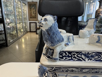 An impressive blue and white Dutch Delft seven-part tulip vase, 19th C.
