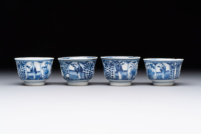 Ten Chinese blue and white cups and nine saucers, Kangxi mark, 19th C.