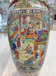 Two Chinese Canton famille rose vases with narrative design, 19th C.