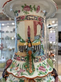 Two Chinese Canton famille rose vases with narrative design, 19th C.