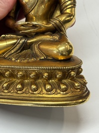 A fine Sino-Tibetan gilt-bronze figure of Buddha Shakyamuni, 17th C.