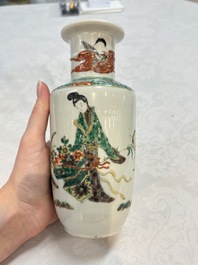 A Chinese famille rose vase with narrative design and a famille verte vase, Qianlong mark, 19th C.