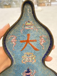A fine Chinese Canton enamel double-gourd-shaped 'Da Ji 大吉' tray, Jiaqing