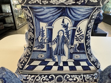 An impressive blue and white Dutch Delft seven-part tulip vase, 19th C.