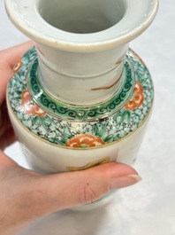 A Chinese famille rose vase with narrative design and a famille verte vase, Qianlong mark, 19th C.