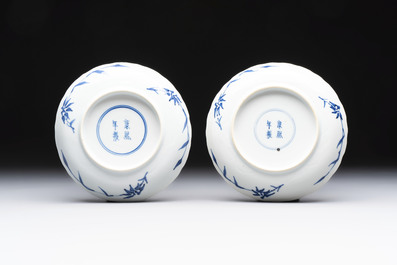 Eight Chinese blue and white cups and saucers, Kangxi mark, 19th C.