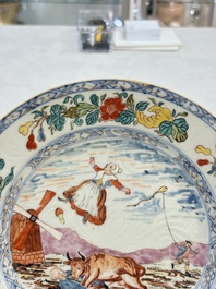 A rare Chinese Dutch-decorated 'The miracle of Zaandam' plate and cup, Qianlong