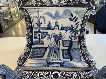 An impressive blue and white Dutch Delft seven-part tulip vase, 19th C.