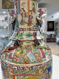 Two Chinese Canton famille rose vases with narrative design, 19th C.