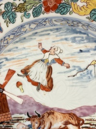 A rare Chinese Dutch-decorated 'The miracle of Zaandam' plate and cup, Qianlong
