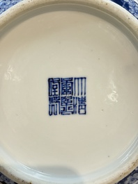 A Chinese blue and white 'birds among flowering branches' vase, Kangxi mark, 19th C.