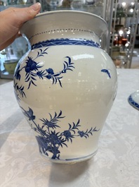 A Chinese blue and white 'birds among flowering branches' vase and cover, 19th C.