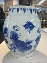 A Chinese blue and white 'mythical animals' vase, Transitional period