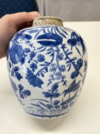 A Chinese blue and white 'birds among flowers' vase and cover, Kangxi