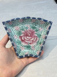 A rare Chinese enamelled Yixing stoneware nine-piece 'peonies' sweetmeat set, 19th C.
