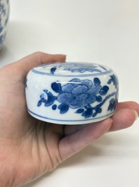A Chinese blue and white 'birds among flowers' vase and cover, Kangxi