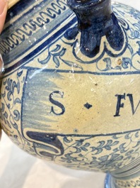 A fine blue and white Antwerp maiolica wet drug jar, 16th C.