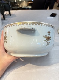 A Chinese famille rose armorial tureen and cover with the arms of van Beeftingh for the Dutch market, Qianlong
