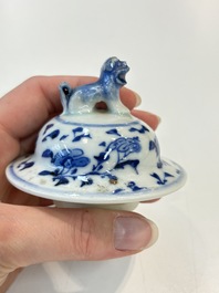 A Chinese blue and white garniture of five vases with landscape design, 19th C.